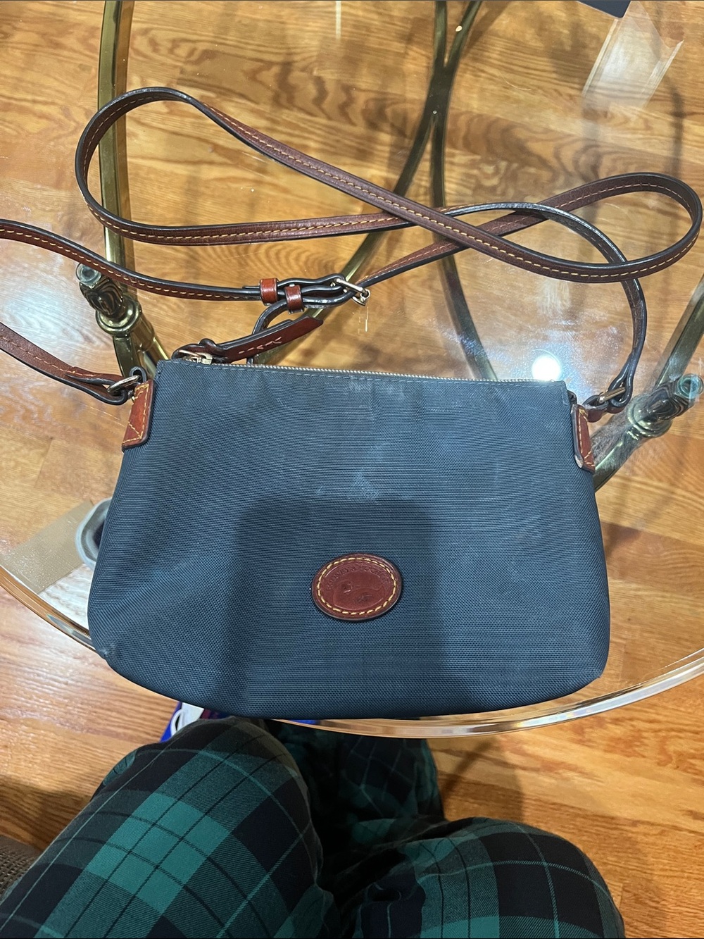 Dooney & Bourke Navy Crossbody with Brown Leather Trim and Adjustable Strap